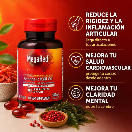 MEGARED OMEGA-3 KRILL-Reduce la Rigidez y la Inflamación Articular, Desde la Primera Semana.