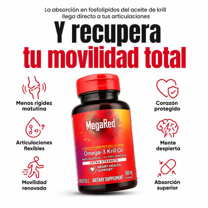 MEGARED OMEGA-3 KRILL-Reduce la Rigidez y la Inflamación Articular, Desde la Primera Semana.